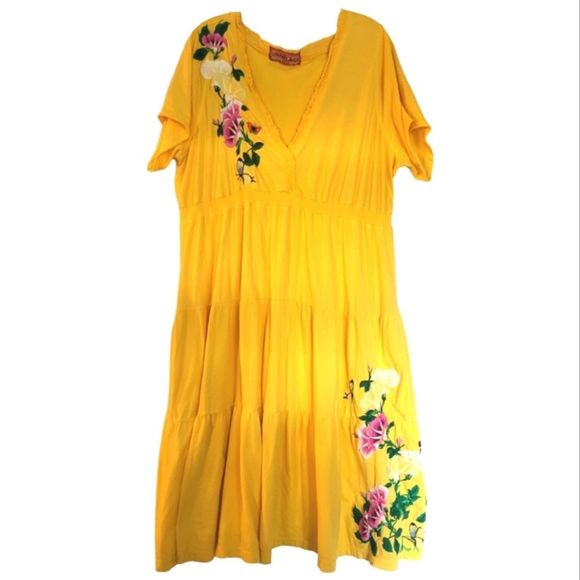 Johnny Was Dresses Johnnywas X Yellow Embroidered Tiered Maxi Dress